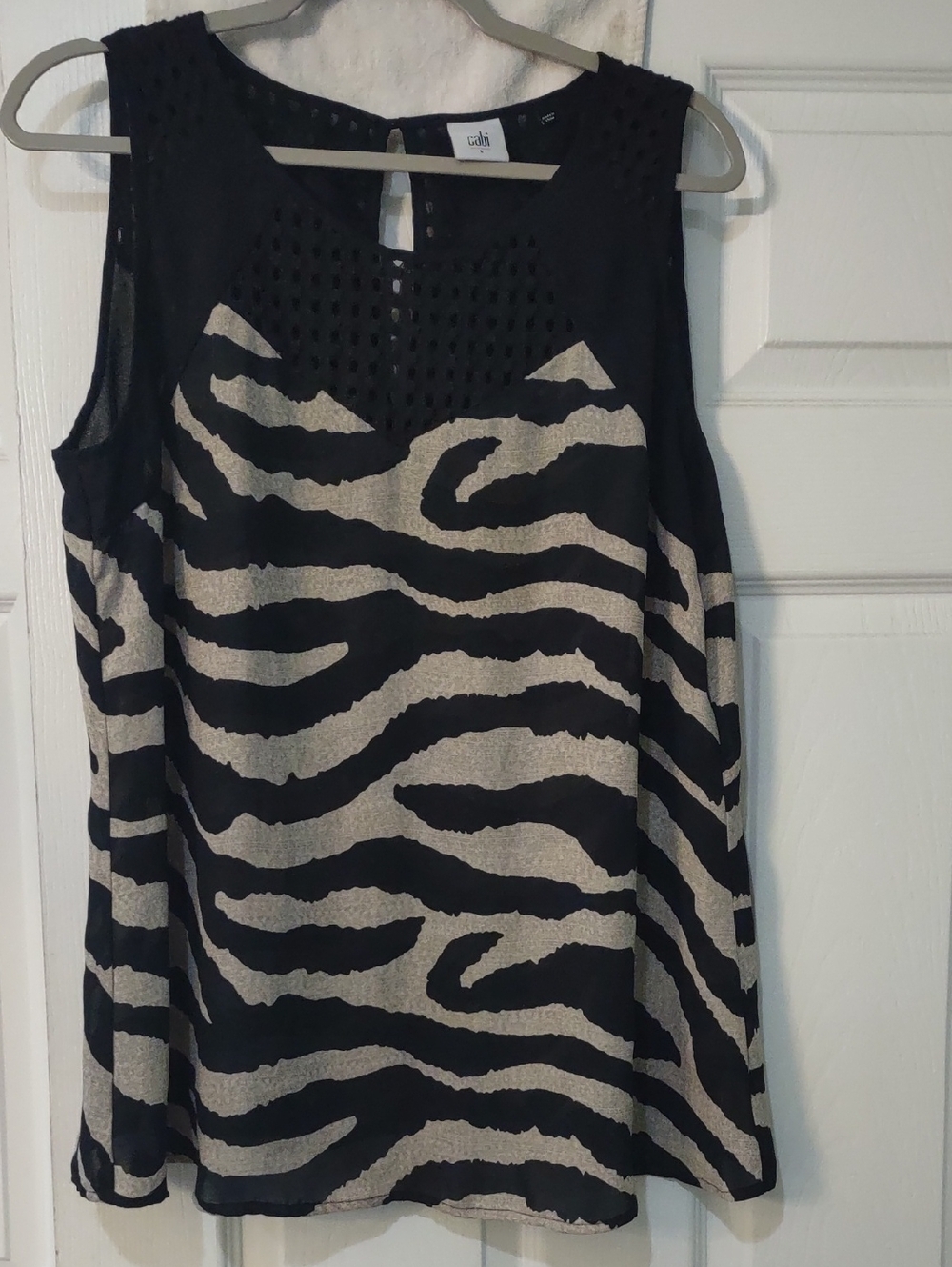 cabi Black Sheer Zebra Print Sleeveless Blouse Size Large